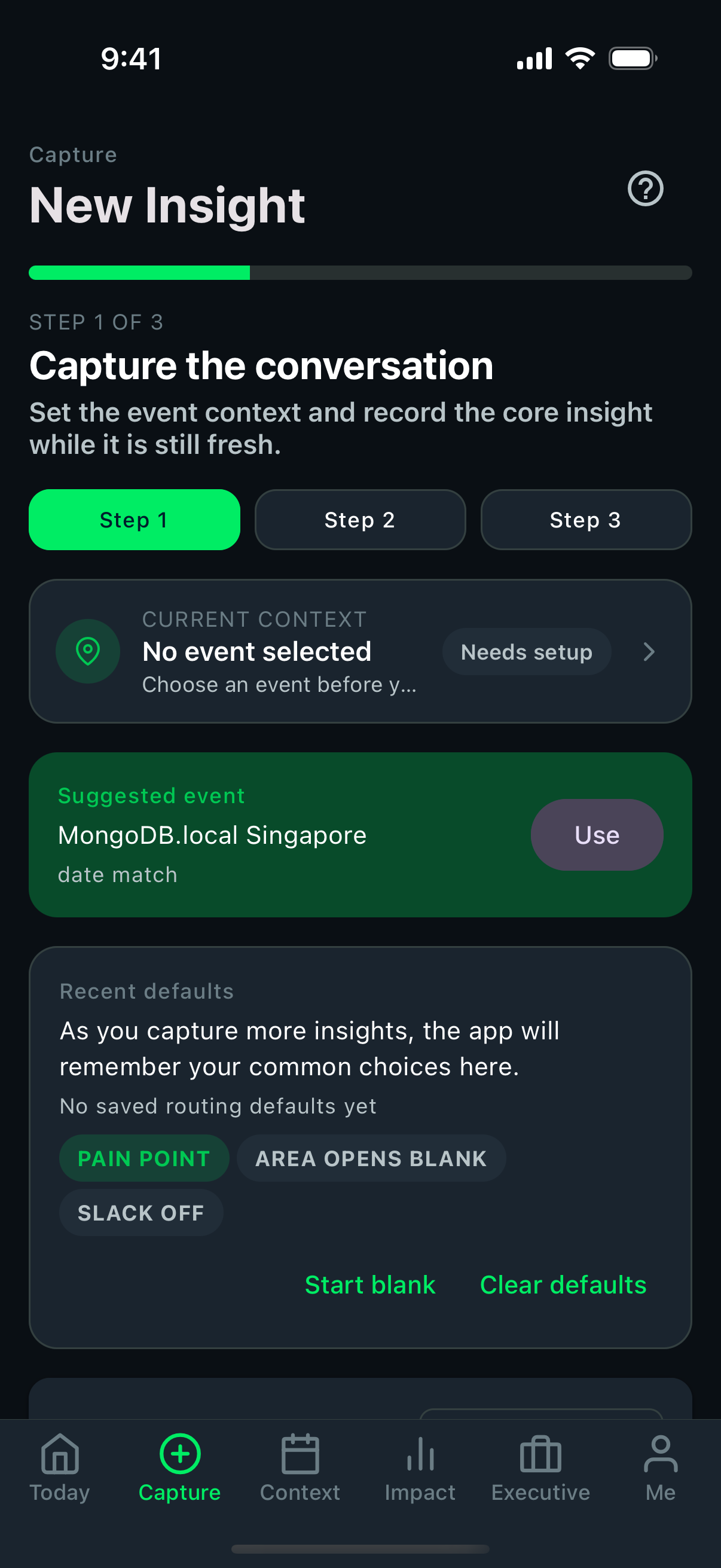 Mobile app capture step 1