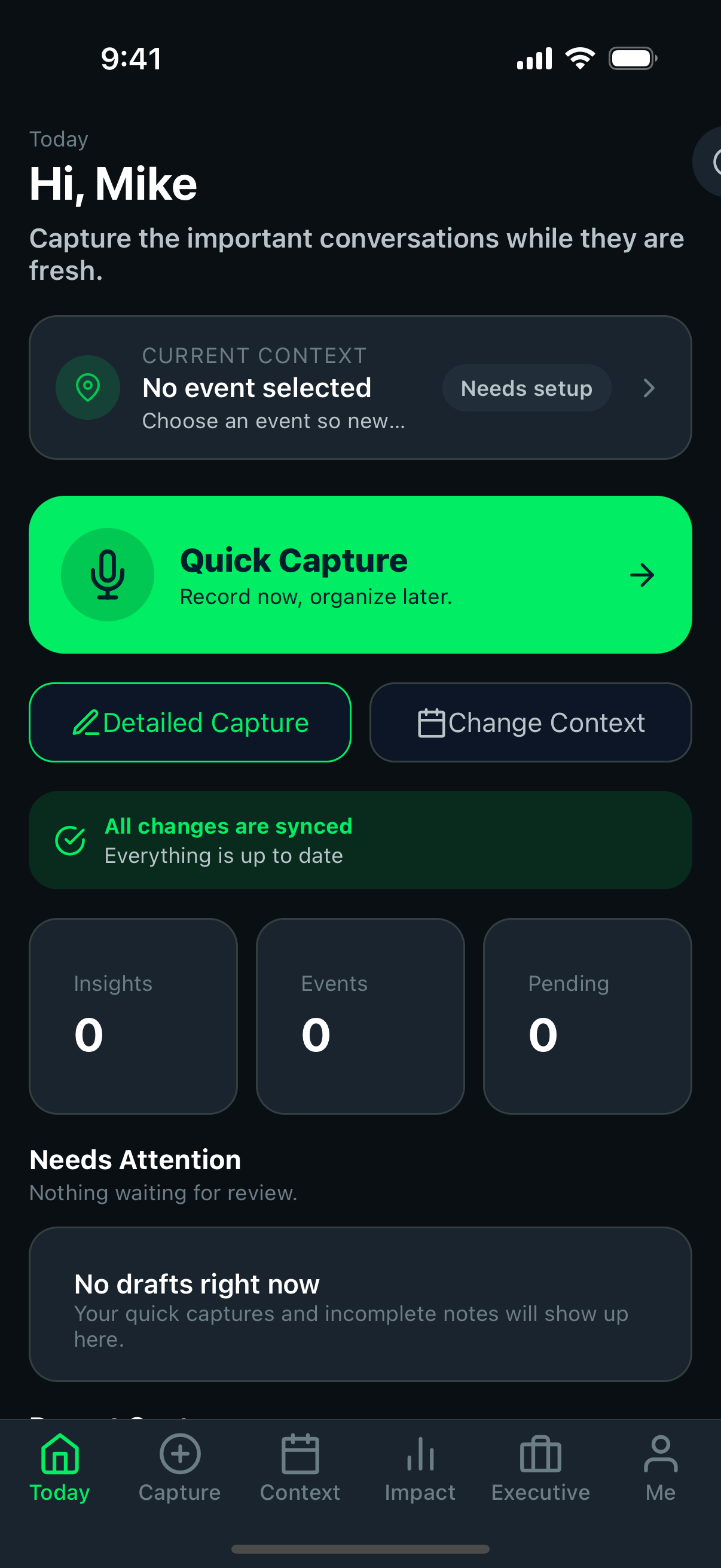 Mobile app home screen