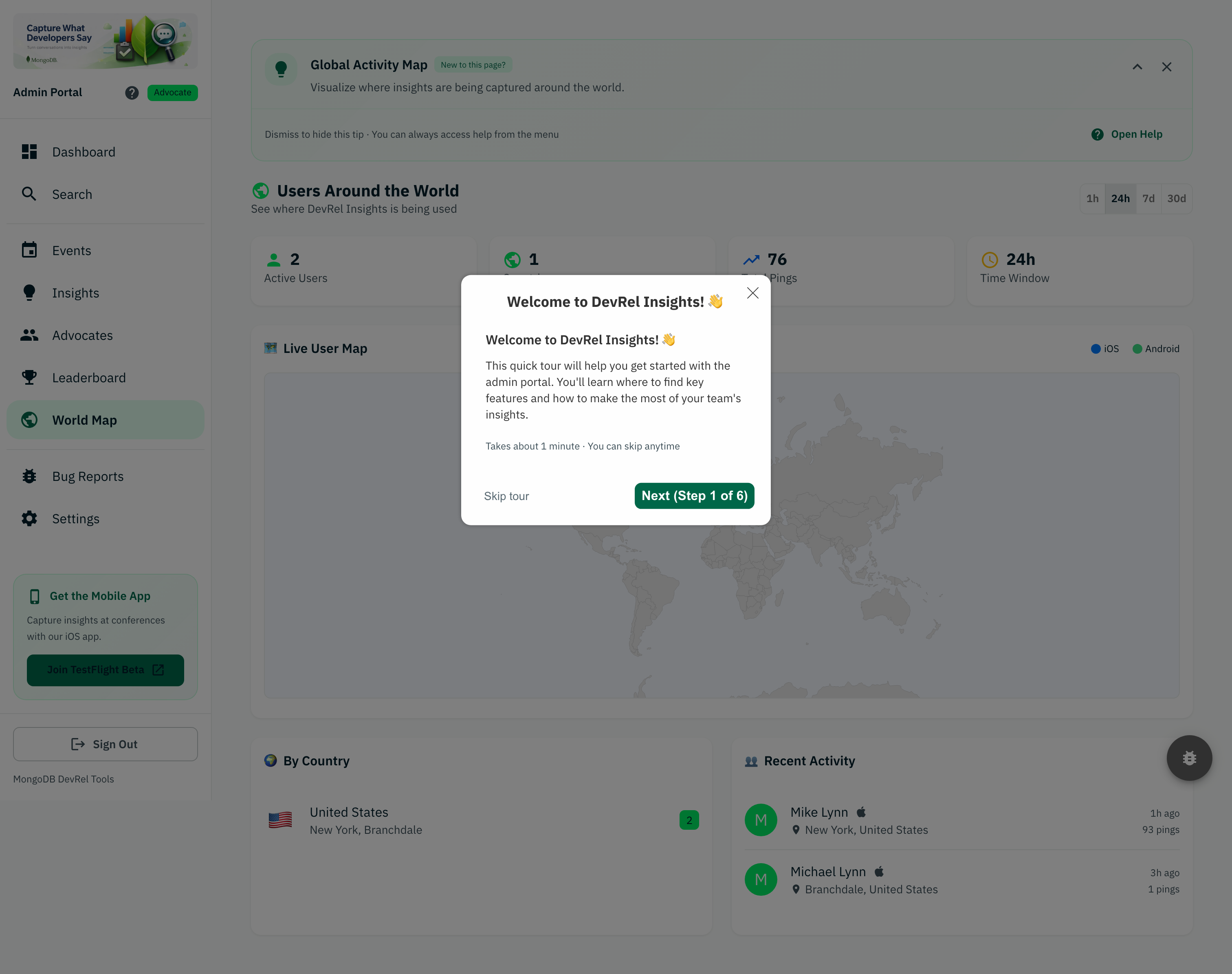 Admin world map page